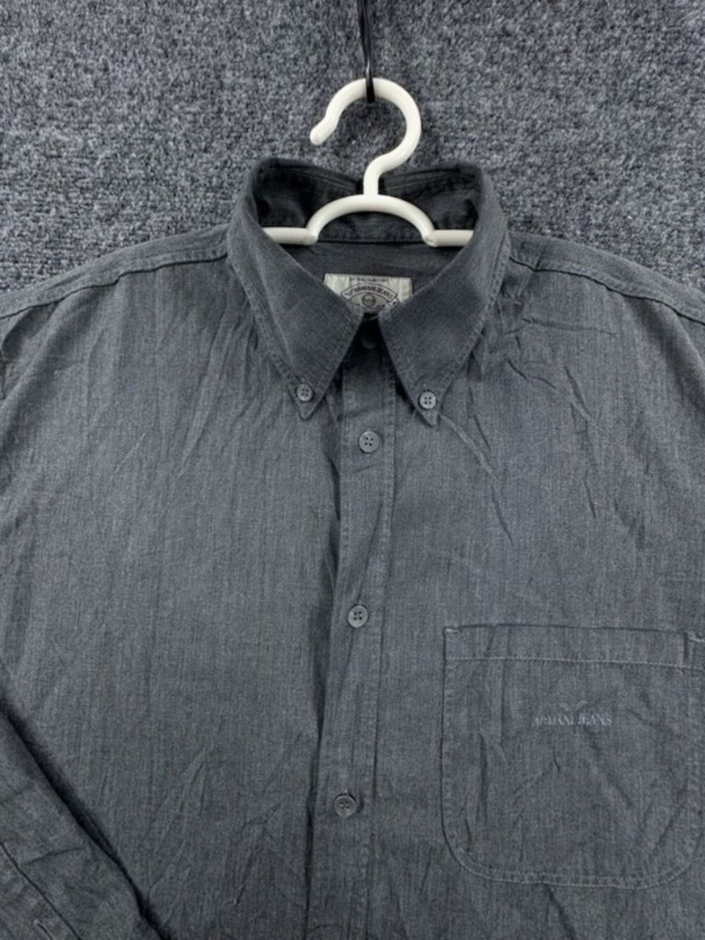 Giorgio Armani Large Misura Italy Button-Down Gray Mens Solid Long Sleeve Pocket
